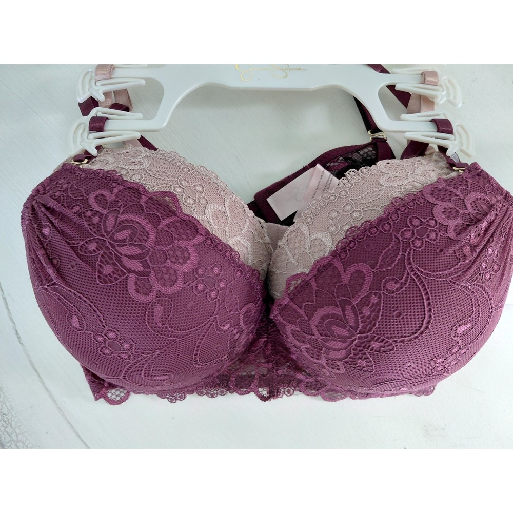 Jessica Simpson Floral Lace Push Up Underwire Bra 38C Set Of 2 Plum And Rose
